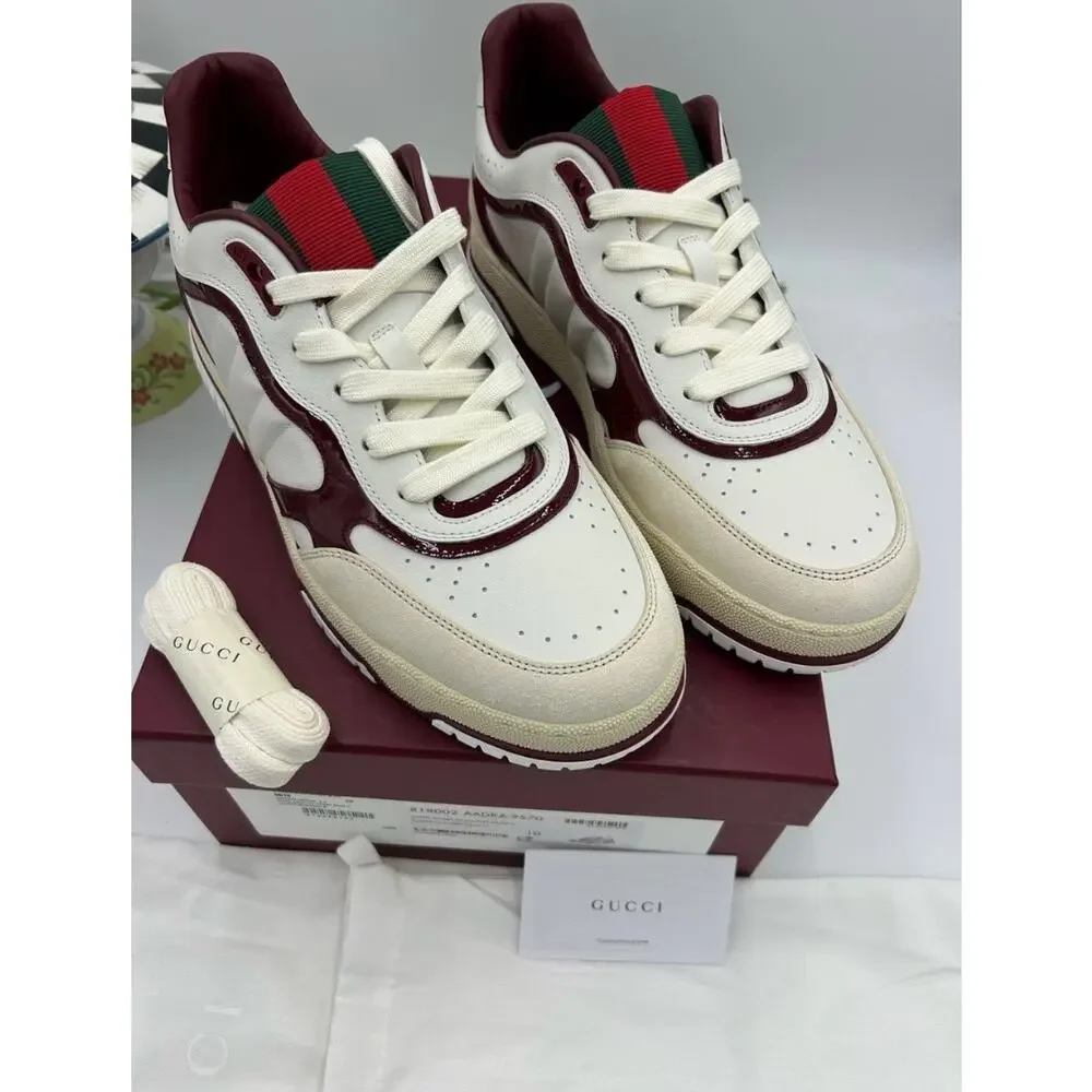 Men's Gucci re-Web leather sneakers with red accents size 10 fits 10.5 US